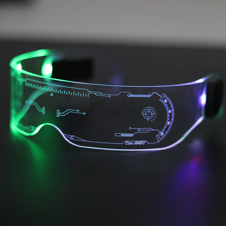 赛博朋克眼镜发光未来科技感眼镜led拍照道具抖音男女科七彩自动变色