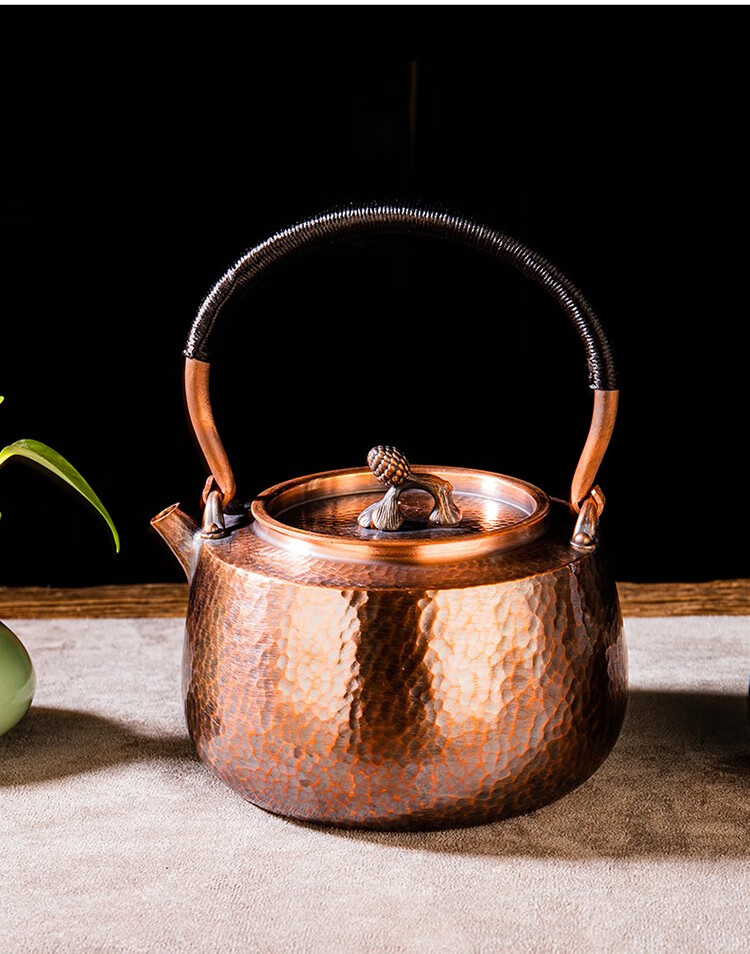 紫铜煮茶壶心经烧水壶家用大小号铜壶煮茶器电陶炉茶具套装 浮雕紫铜
