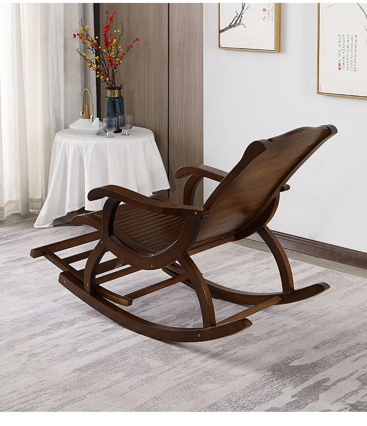 缎迁款实木摇摇椅可躺新中式阳台椅休闲摇椅沙发椅老人按摩椅逍遥椅短
