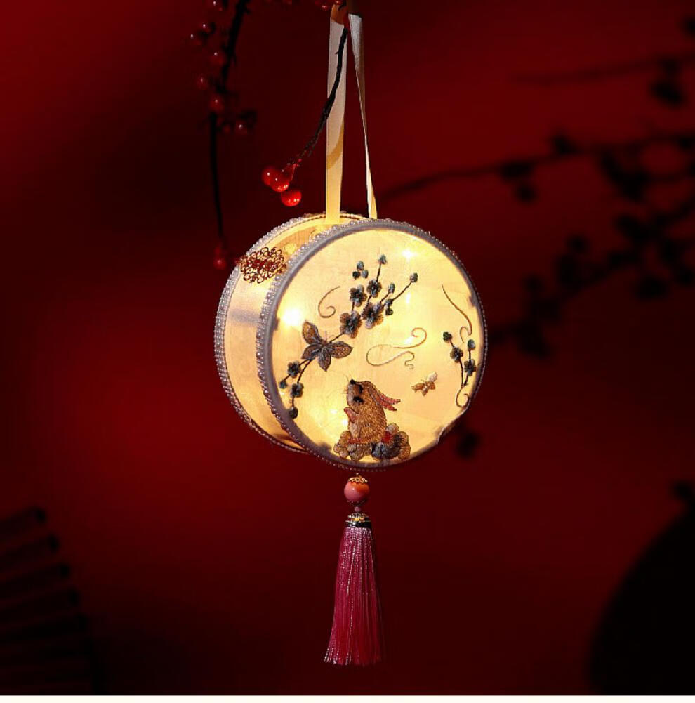 中秋花灯送孩子新年礼物中秋节月兔子中国风刺绣灯笼复古风宫灯汉服