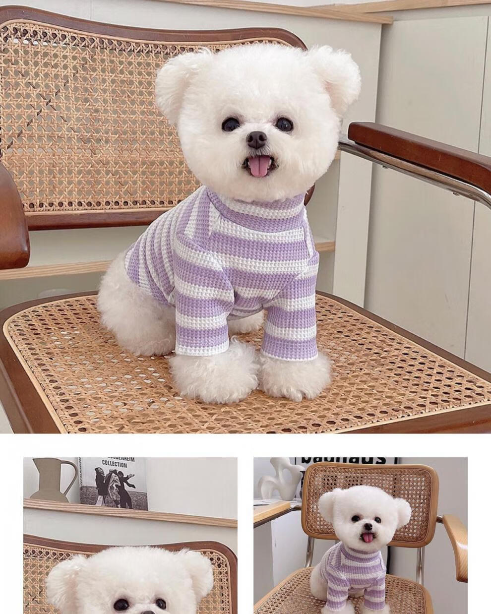 宠物狗狗衣服春夏秋条纹茶杯犬泰迪比熊小型犬幼犬透气薄款防掉毛紫色