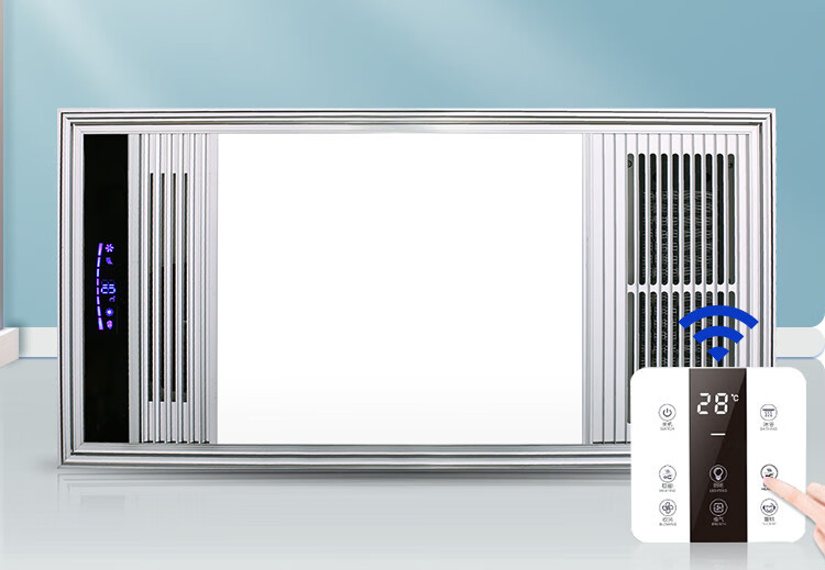 吊顶五合一灯浴室排气扇照明一体卫生间取暖风机银色豪华款按键开关