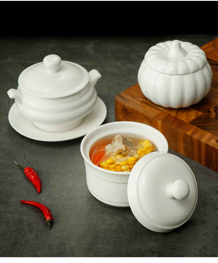 燕窝炖盅陶瓷汤隔水带盖小炖罐甜品盅酒店商用沙县蒸蛋碗双耳汤罐4寸