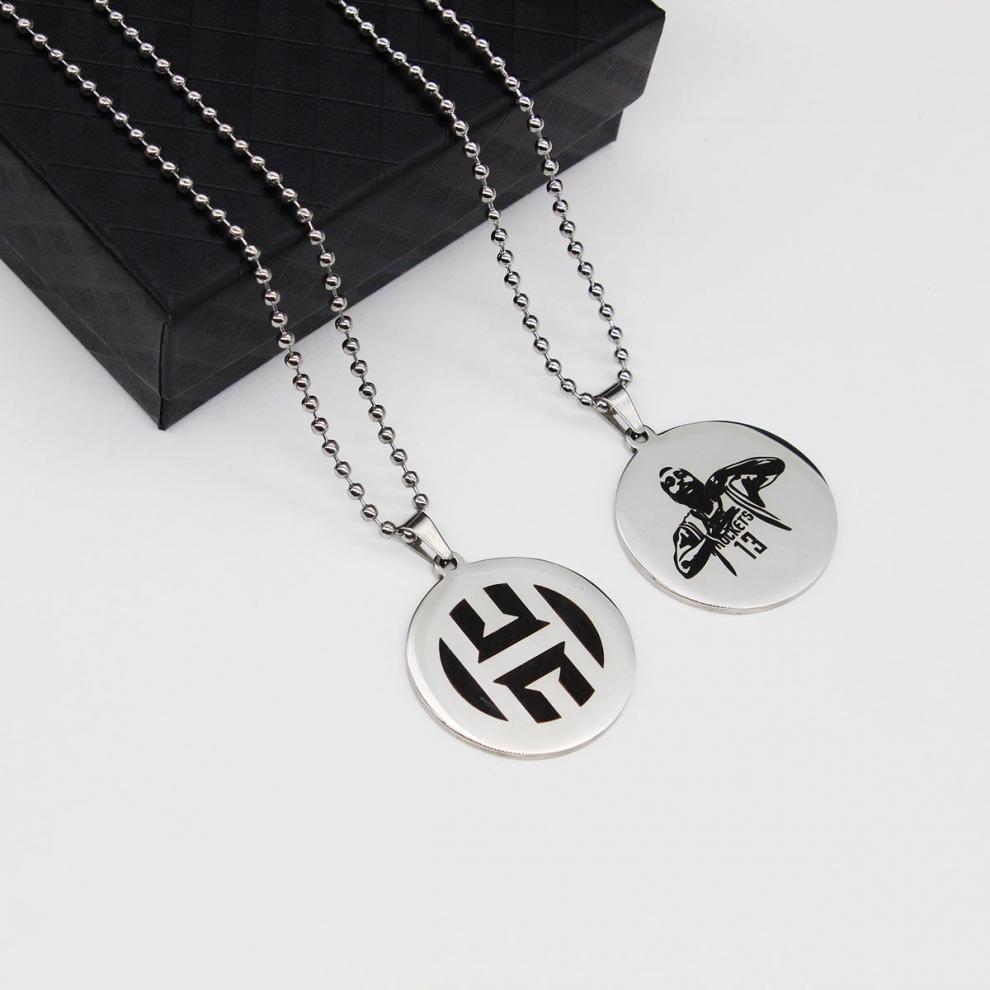 圆牌logo杜兰特哈登科比钛钢项链男潮个性双面标刻吊坠q版 艾弗森圆牌