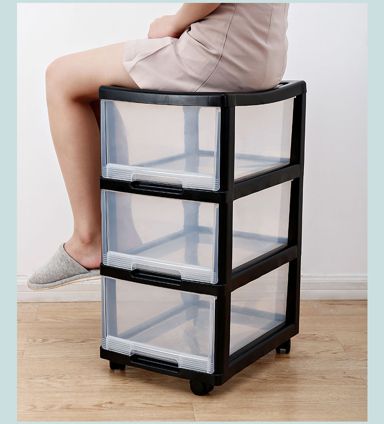 多层带轮塑料抽屉式收纳柜玩具整理箱透明储物柜衣物收纳箱新款白框4