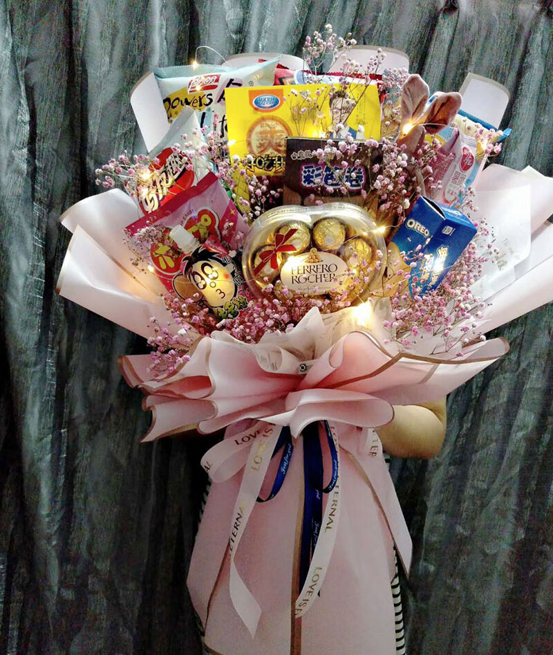 圣诞节同城顺丰鲜花网红创意零食棒棒糖花束成品男女闺蜜生日礼物q