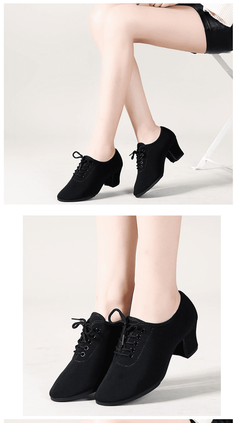 【精选拉丁舞鞋】牛津布拉丁舞鞋女成人中跟两点软底女士训练舞广场