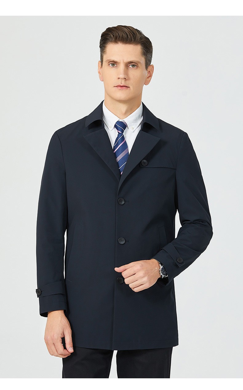 罗蒙中长款风衣男2022春季新款流行百搭翻领外套中年男士休闲上衣卡其