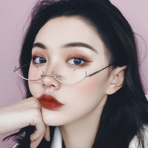 密特骄下半框眼镜架女日系软萌妹眼镜金属动漫学生装饰 金色 眼镜盒