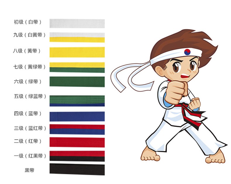 跆拳道腰带儿童白黄红蓝黑带绣字跆拳道道服带子刺绣棉芯带子跆拳道