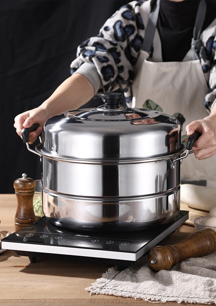 加厚双层特大号家用蒸锅不锈钢2层馒头蒸鱼锅343640cm商用汤锅特厚