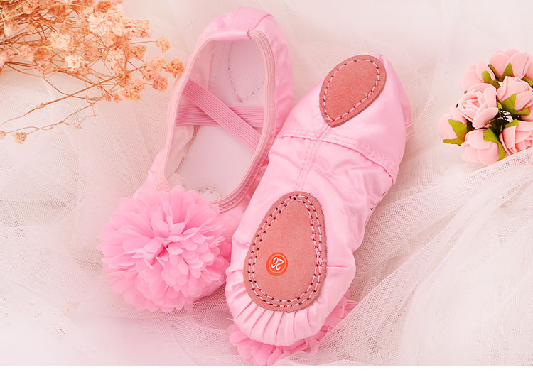 焦点奇饰芭蕾舞鞋小女孩舞蹈鞋儿童大花朵跳舞鞋演出形体软底猫爪鞋