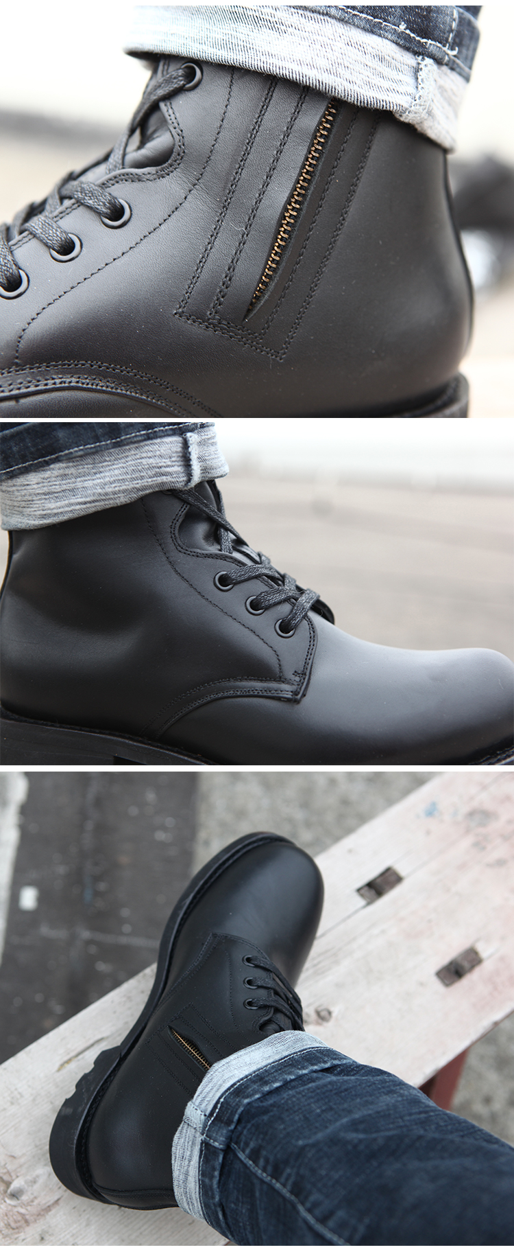 3516厂冬季羊毛保暖飞行员皮靴侧拉链皮高筒棉靴棉皮鞋毛靴子品质定制