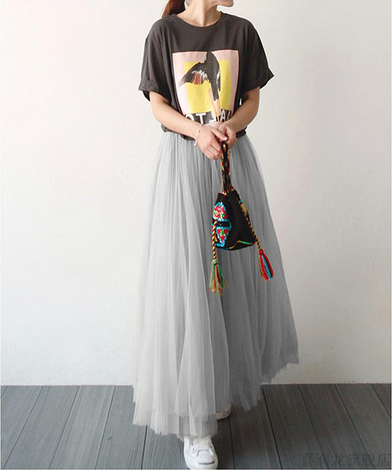 冬季长裙下半身网沙网纱裙子半身裙仙女秋高腰蓬蓬裙a字中黑色纱仙网