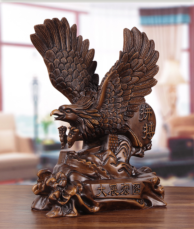 【轻奢高端】实木雕刻大展宏图老鹰摆件办公室老板桌新房装饰摆设公司