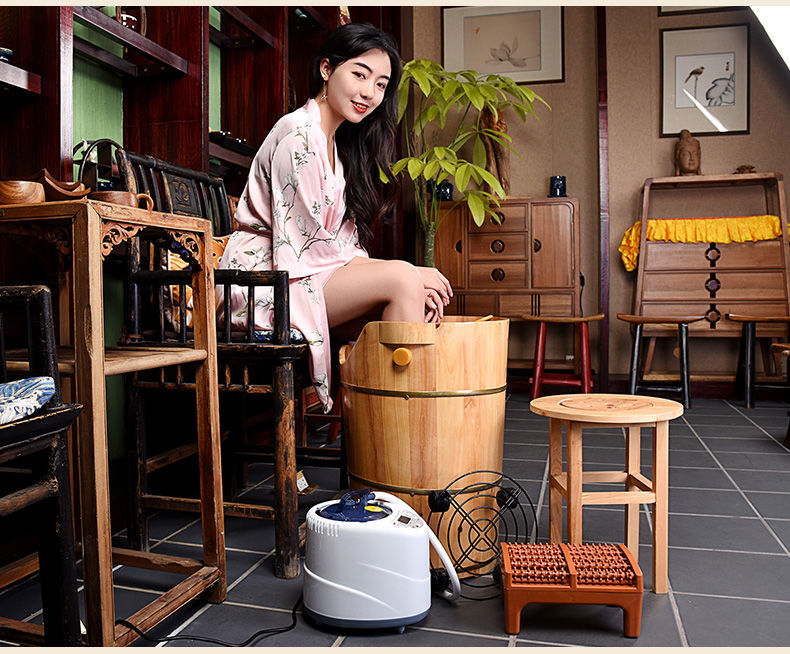 香柏木泡脚桶泡腿木桶妇科熏蒸桶实木带盖足浴桶恒温汗蒸桶泡膝盖60cm