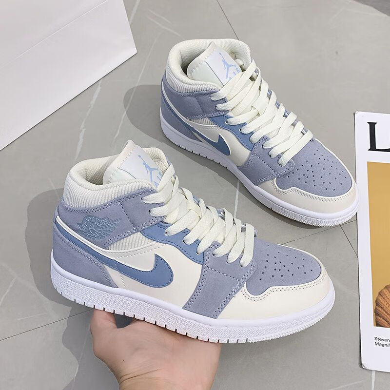 耐克aj1mid乔1中帮巴黎灰蓝黑紫韩版百搭男女学生休闲板鞋852542-105