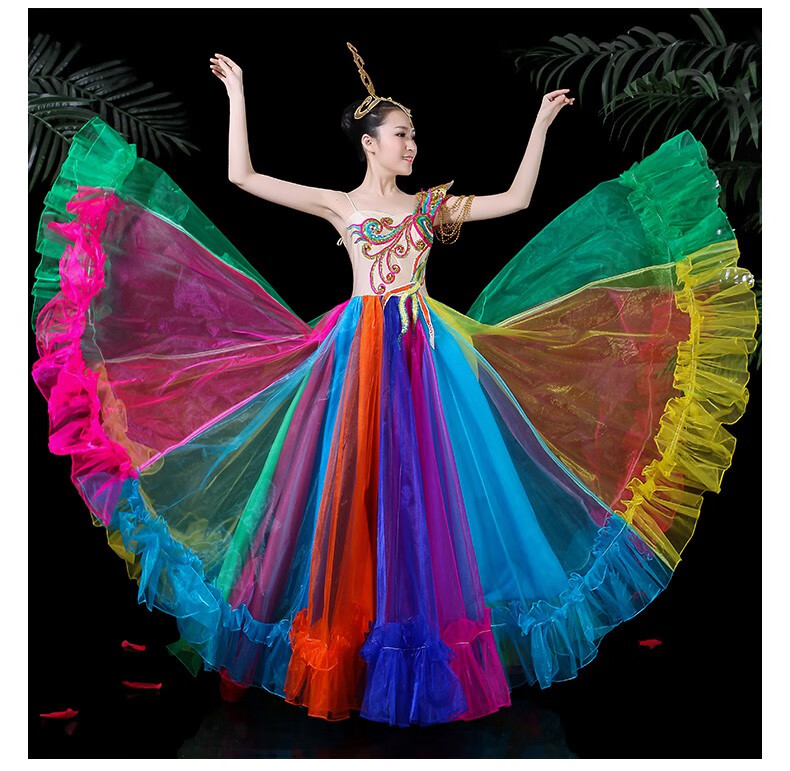 舒弗星2021新款开场舞大摆裙演出服成人女彩色舞蹈长裙舞台表演服装