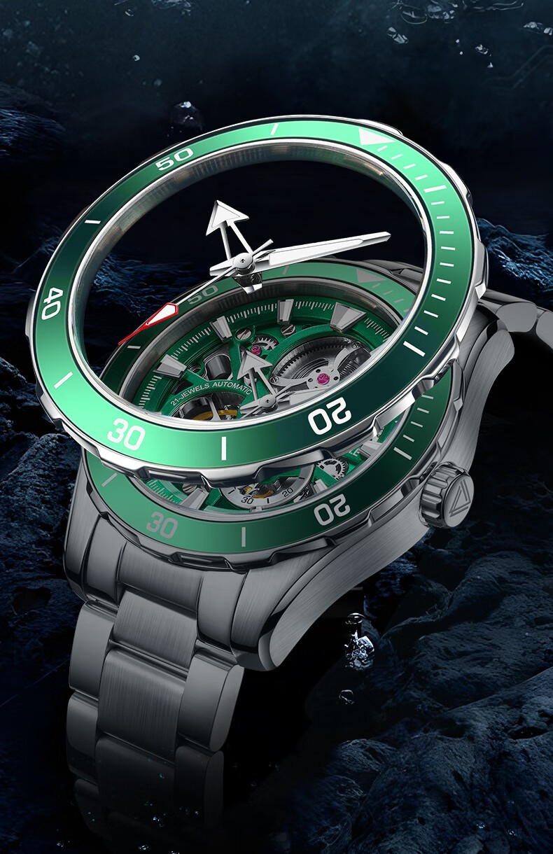 马克华菲(fairwhale) 手表男士潜水系列绿面水鬼全自动机械男表时尚