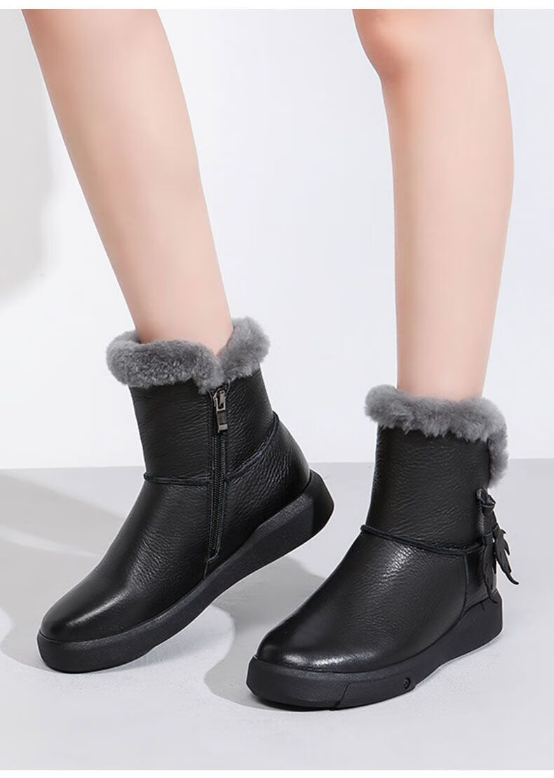 女式特大号皮棉靴子女士加肥加大码女靴女冬季雪地靴加绒加厚棉鞋黑色