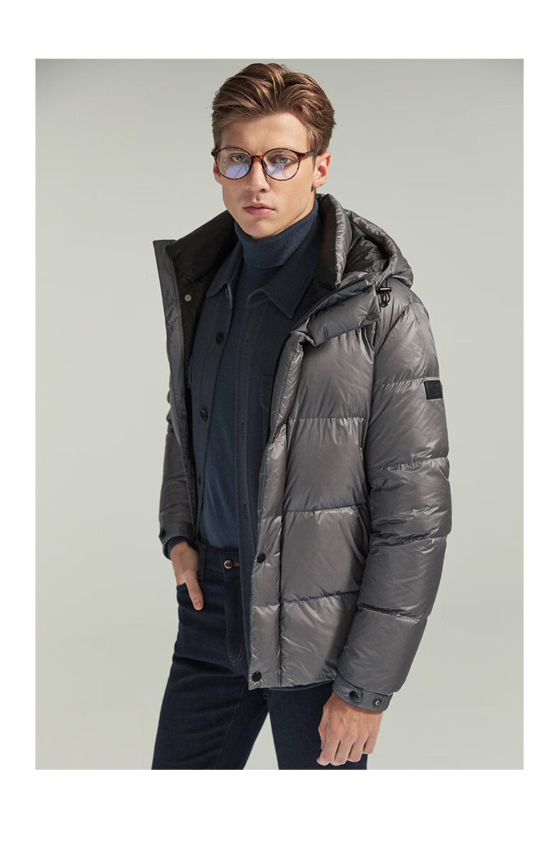 报喜鸟羽绒服男冬季新款男休闲轻柔加厚白鹅绒羽绒服连帽防寒外套男装