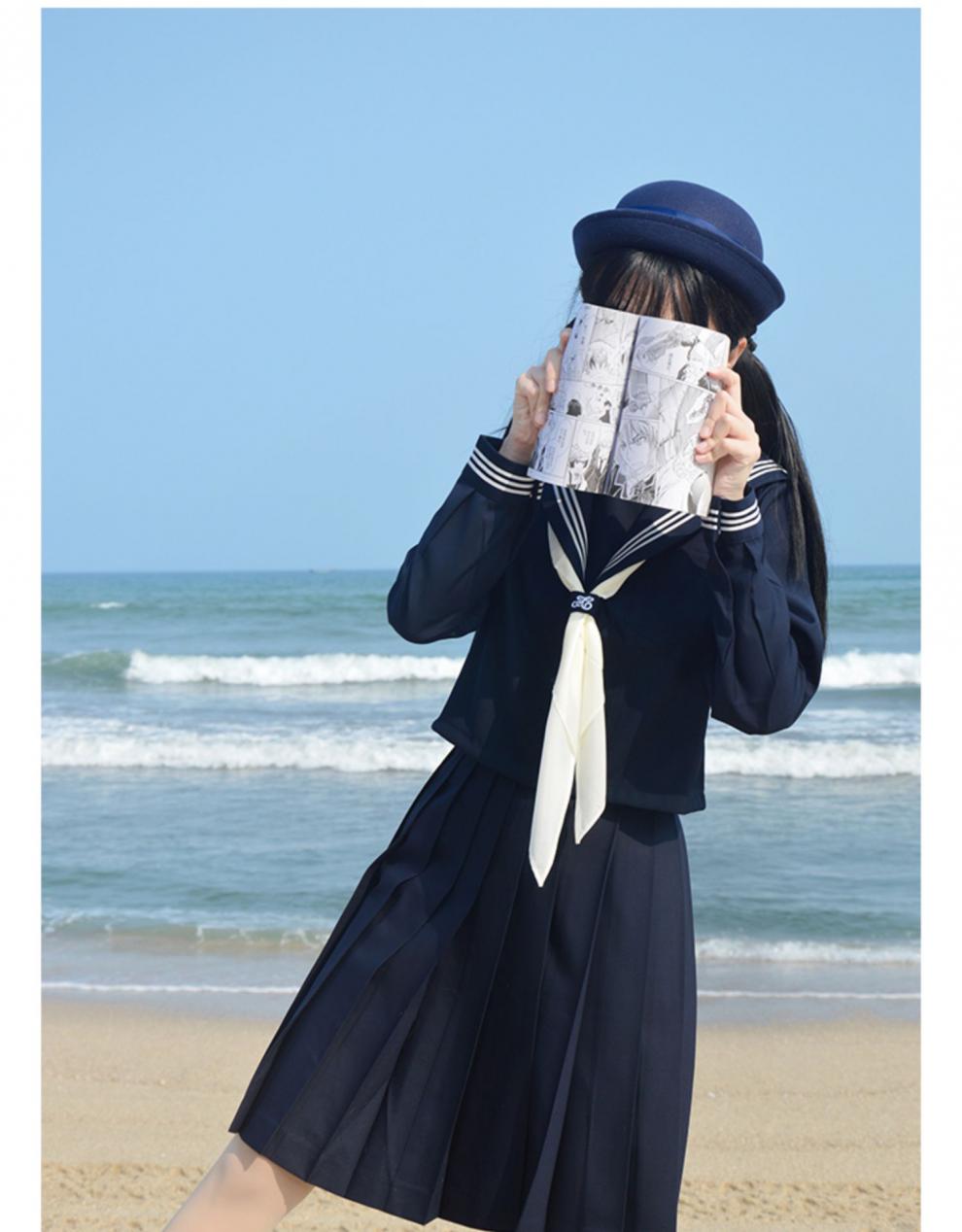 封茗旗舰2022jk制服正版绀色藏青色海军风绀三本短袖夏服学院风水手服