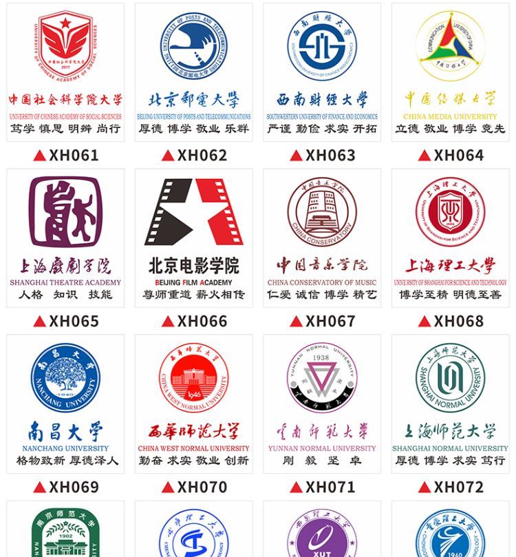 意卡蒙中国大学名校校徽标志logo中国985211工程院校大学排名挂图高等