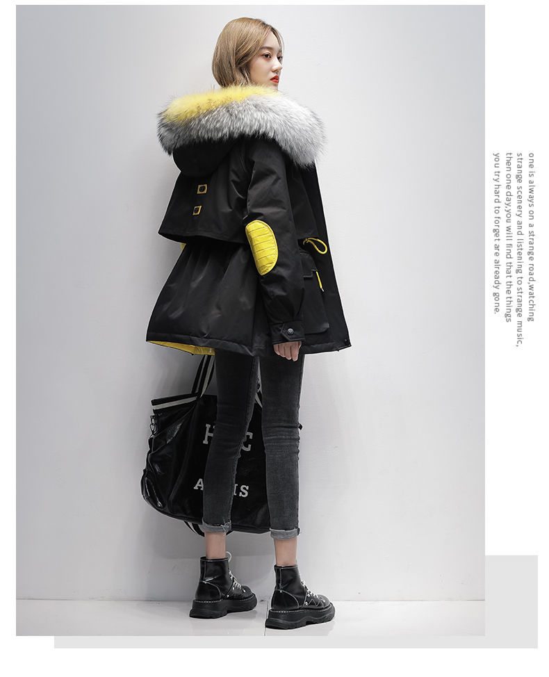 工装派克服女中长款2021冬季新款韩版宽松小个子大毛领棉衣棉服外套女