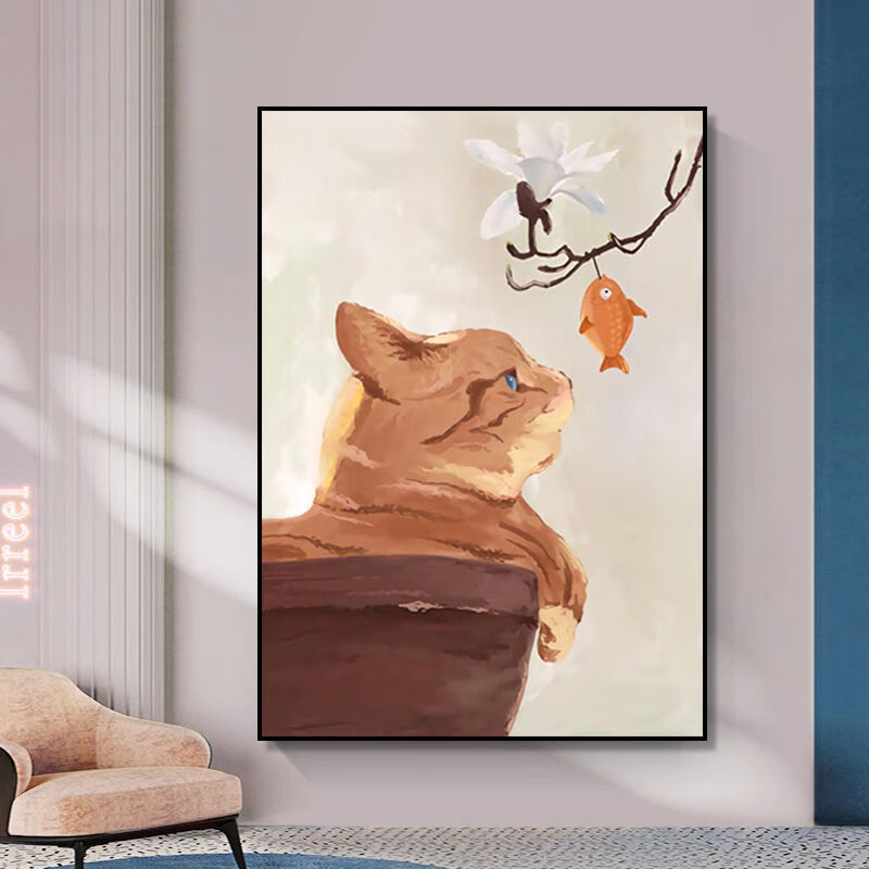 现代简约餐厅装饰画日式饭厅厨房背景墙挂画猫咪玄关过道墙面壁画o款