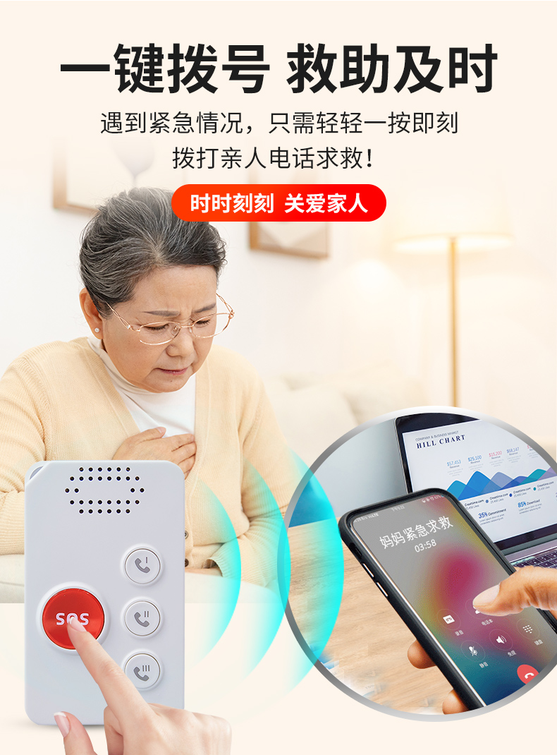 旗舰新品小米mi生态老年人无线呼叫器一键电话紧急sos远程报警呼叫