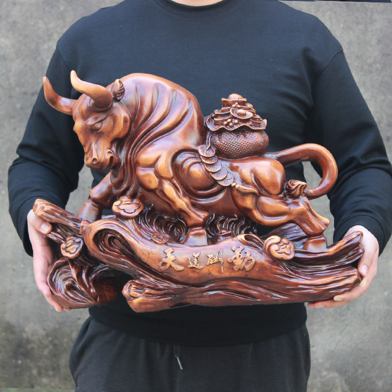 白凤凰牛摆件办公室老板桌书房装饰工艺品牛气冲天公司开业礼品高46cm