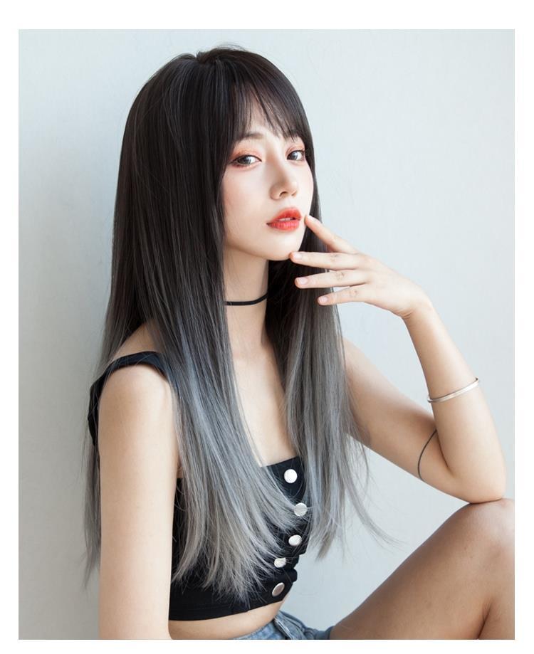 唐妮假发女长直发网红渐变发色中长发自然全头套长发假头发gzl黑棕色