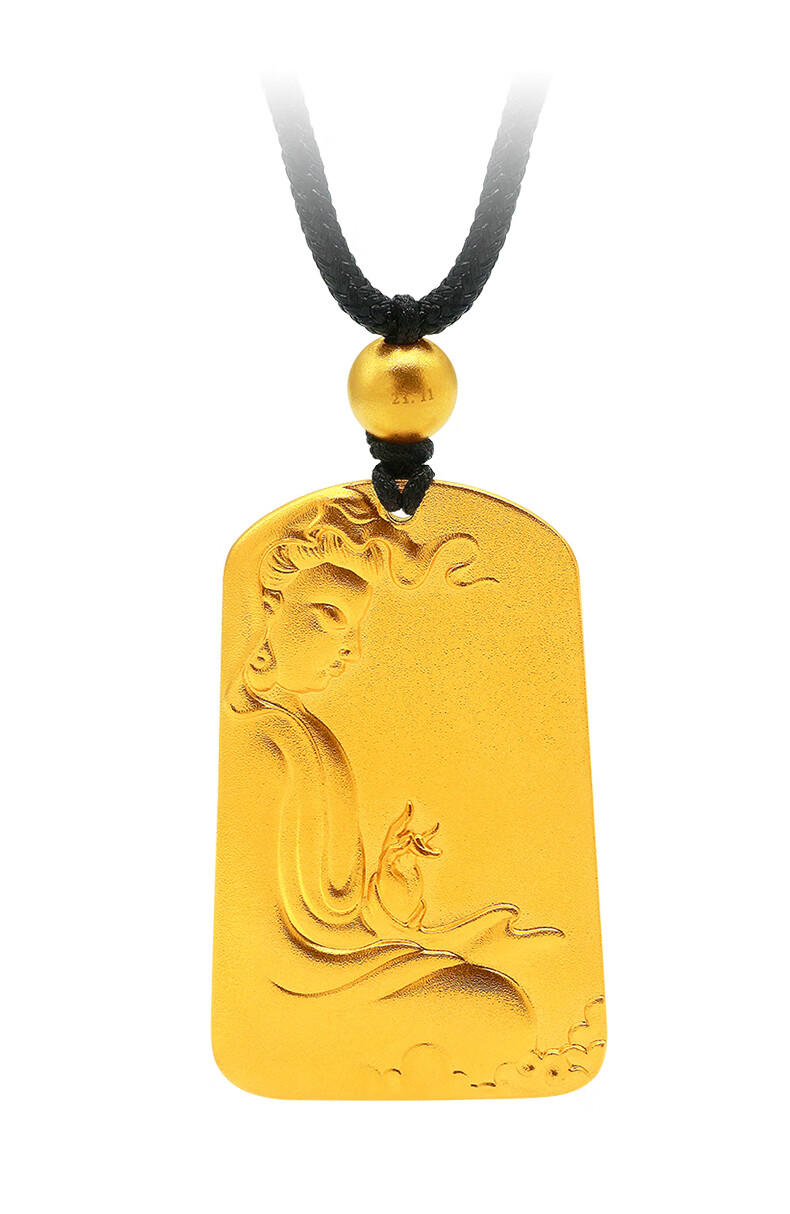 福喜顺古法黄金观音吊坠男足金9999实心方牌黄金项链挂坠金吊坠新款按
