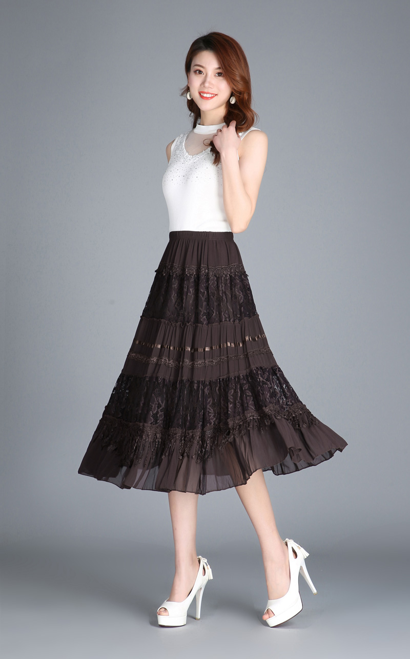 馨诗娅矮个子中年妇女半身裙小个子夏季新款女士妈妈蕾丝百搭渡假中裙