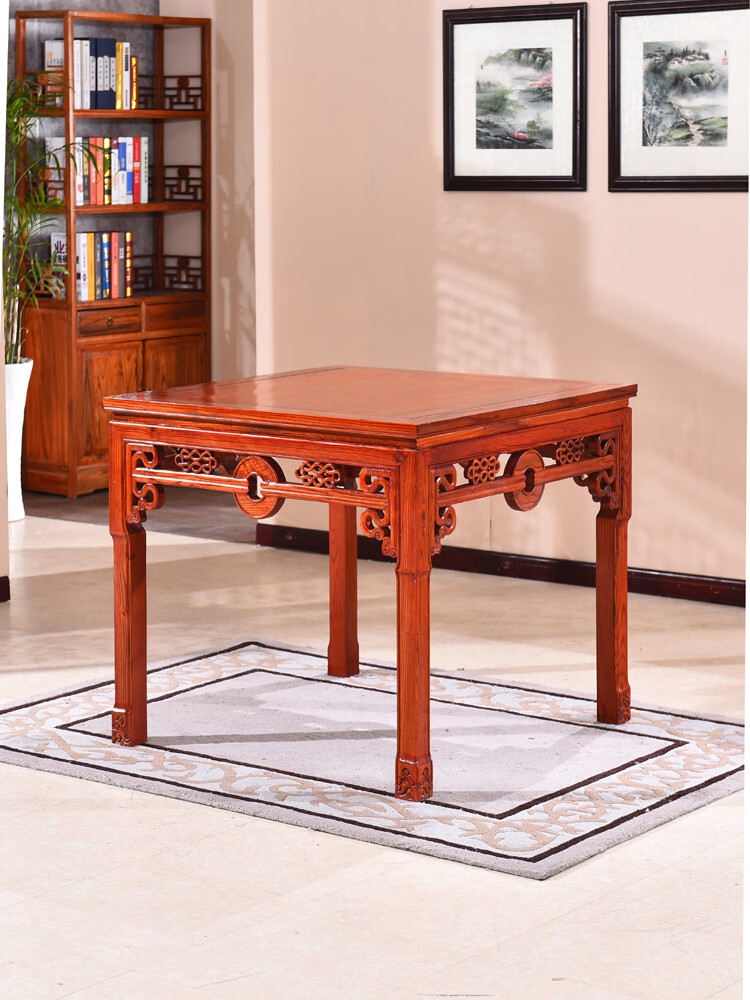 南啵丸八仙桌中式仿古家具实木榆木明清古典酒楼客厅小方桌餐桌椅组合