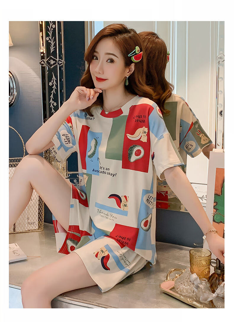 睡衣女夏季短袖短裤少女可爱韩版女士宽松家居服睡衣女夏天两件套ms