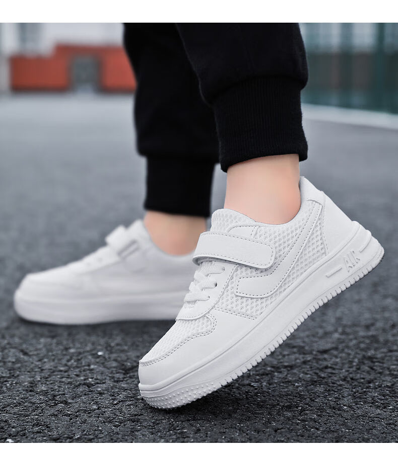 六一莱森熊夏季儿童小白鞋男童白色运动鞋中大童男孩白鞋网面小学生