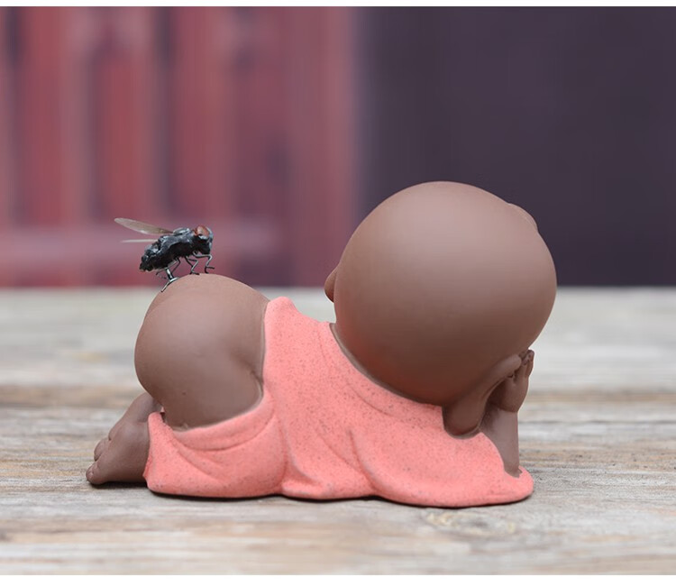 陶瓷紫砂可爱童趣小和尚家居桌面茶玩摆件苍蝇寓意一定赢车载装饰米