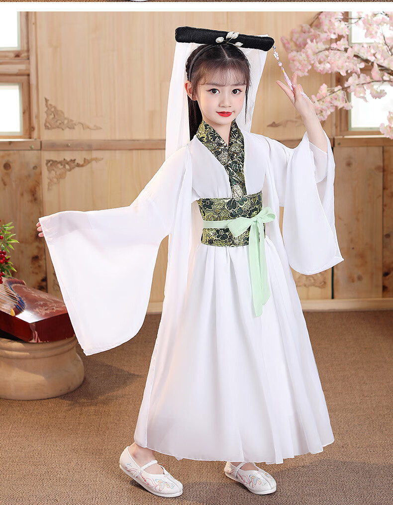 新白娘子汉服儿童青城山下白素贞古装演出服女童舞蹈服古典表演服白色