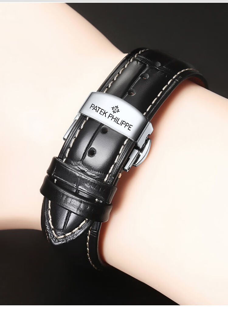 适用于百达翡丽手表表带男女款真皮表带百达斐丽牛皮蝴蝶扣配件22mm