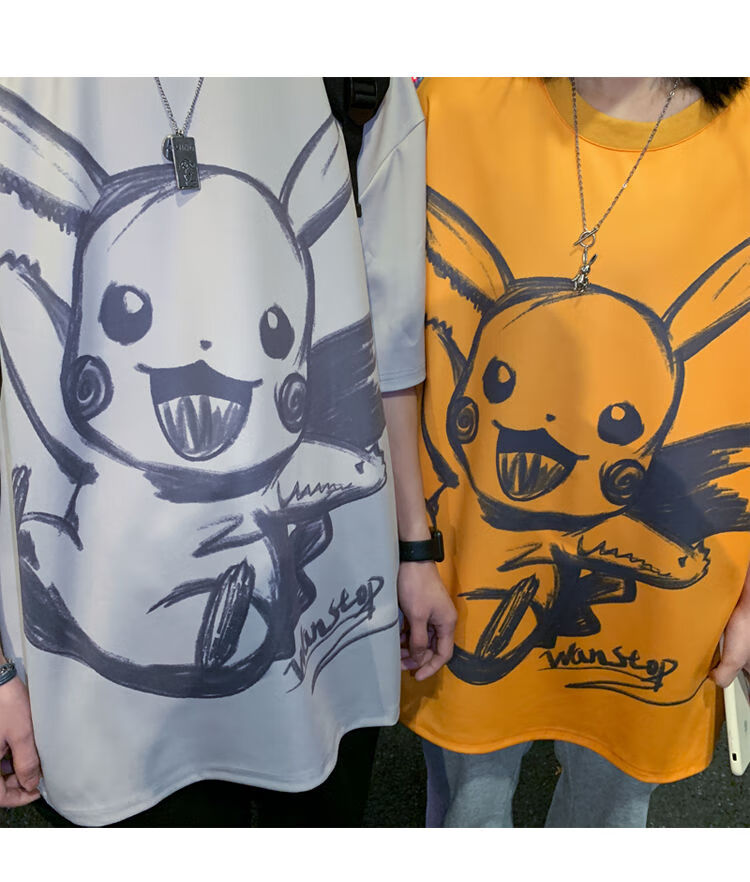 皮卡丘衣服短袖女卡通印花宽松t恤男夏短袖情侣圆领百搭ins上衣潮流