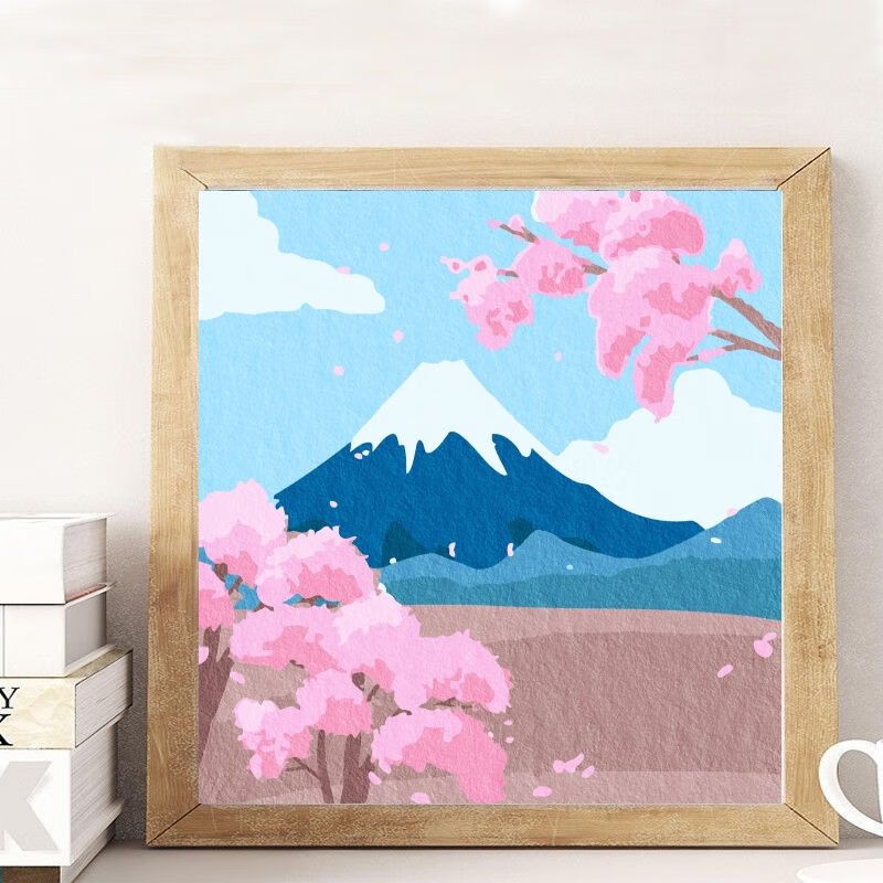 风景画自己画手绘填色减压油彩装饰画简单b733海滩日出内框20cm材料包