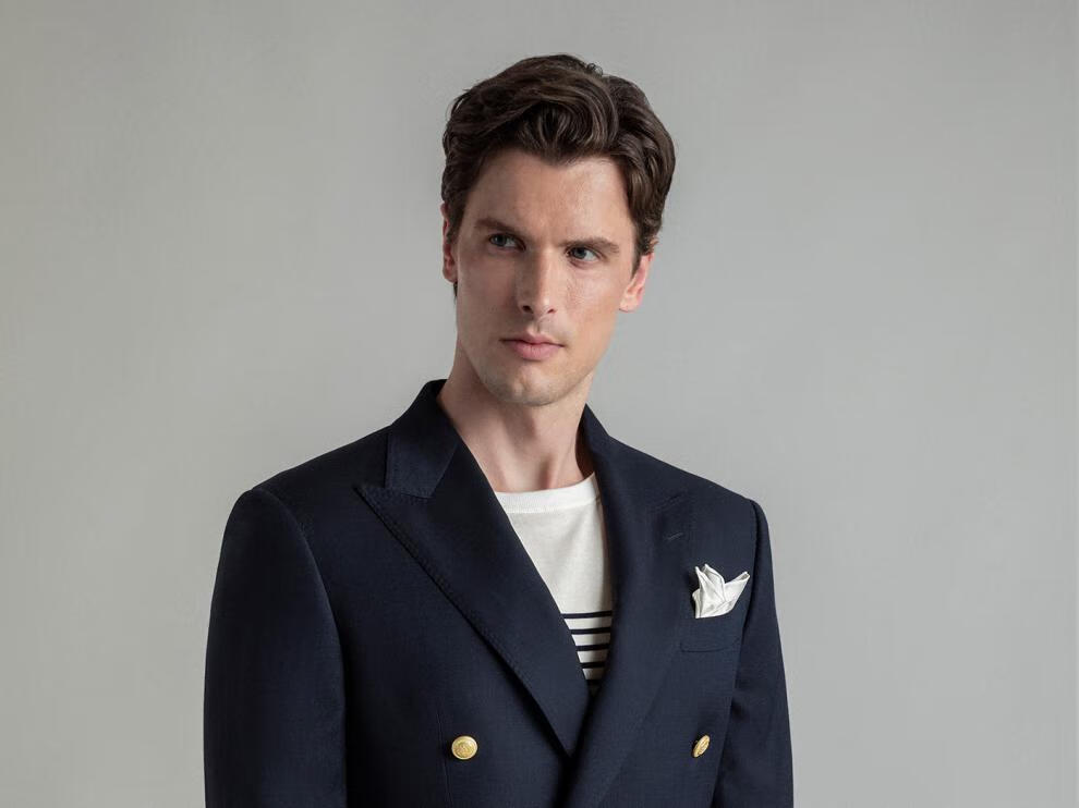 海军蓝布雷泽skaro双排扣西服上衣男秋冬季品质羊毛西装外套休闲单西