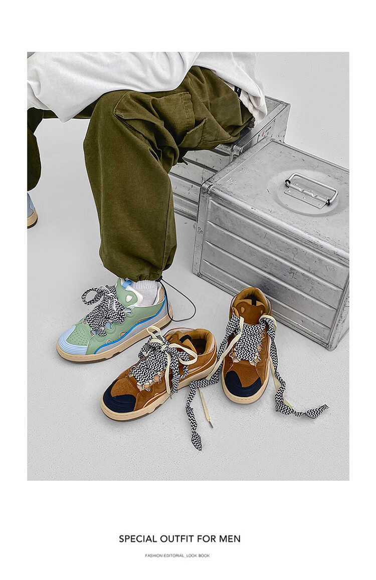 aj男鞋奢品复古板鞋男2022春秋百搭面包鞋男潮流日系丑萌大头休闲港风