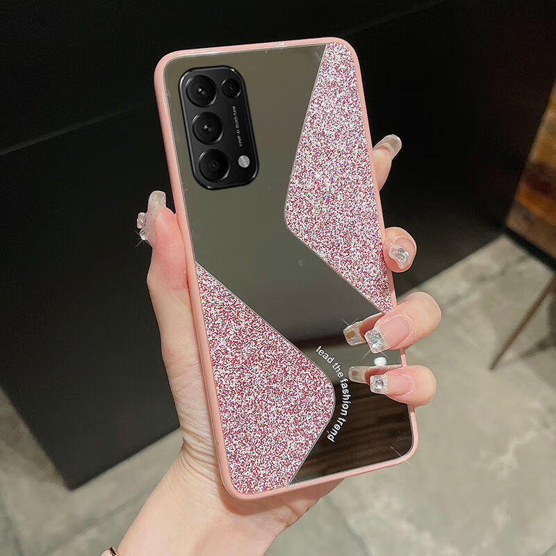 蓝鸟开泰 opporeno5手机壳女网红时尚3pro补妆镜面硅胶全包reno4防摔