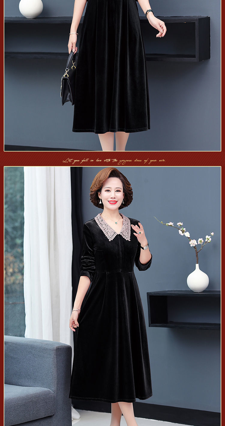 冬季中老年女装妈妈款春秋妈妈连衣裙长款过膝中老年女士收腰遮肚子