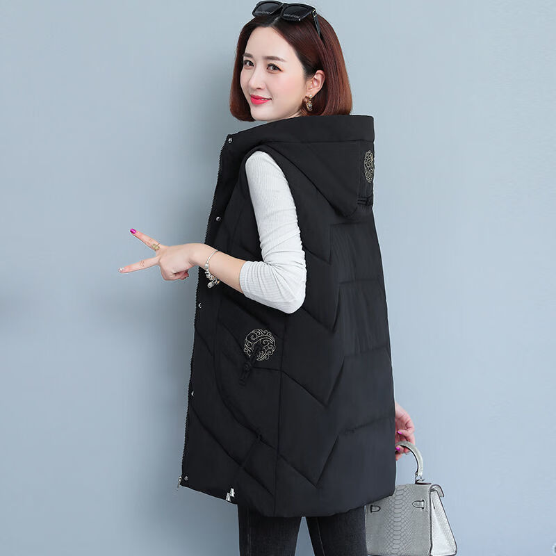 女中老年棉马甲女冬季加厚中长款马夹200斤棉服坎肩大红色xl90110斤