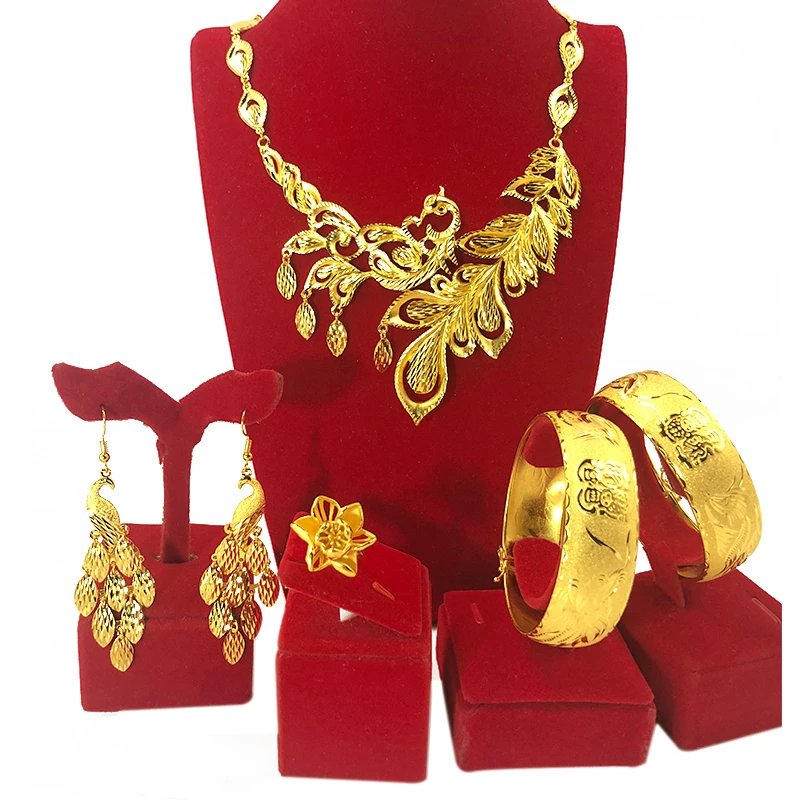 sevipv金店同款1:1薄款龙凤手镯镀项链沙金花项链新娘结婚仿金首饰一