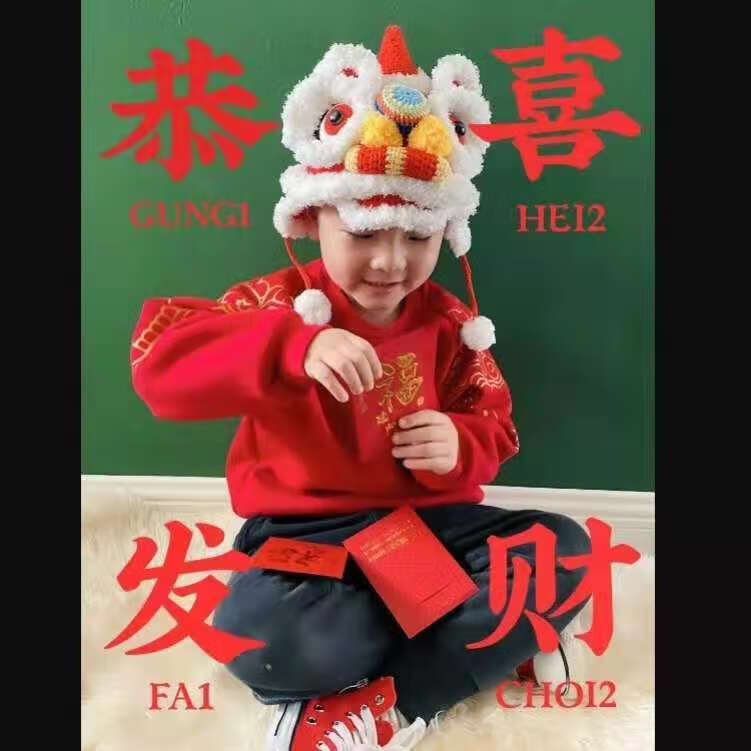 喜圣多新品老虎头帽成品宝宝小鲁班帽舞狮帽醒狮帽虎头帽手工编织毛线