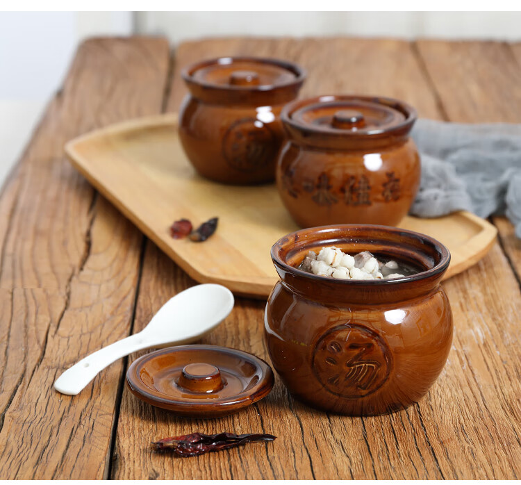 沙县小吃炖罐盅食堂商用陶瓷炖盅加厚餐馆瓦罐煨汤隔水汤盅可层叠炖罐